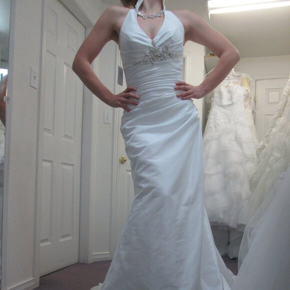 Mermaid Racerback White Wedding Dress, Queen Anne Collar Fitted Sexy Fit & Flare - Picture 1 of 11